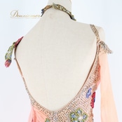 社交ダンス 衣装 エダスー edda hsu スタンダードドレス ワンピース ドレス デモ 競技 ダンス パーティ 発表会 綺麗 落ち感 レース 花 フロート ピンク系 エレガント 軽やか 優雅 フェミニン 上品 競技用