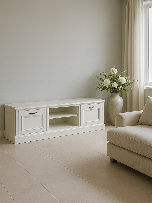 フランスアンティーク調テレビボード　（クリーム・オーダーメイド）W2000　輸入住宅向けローボード