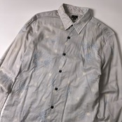 PS Paul Smith ポールスミス ボタニカル刺繍&ドット柄 コットン 長袖シャツ M/ブルーグレー/薄手