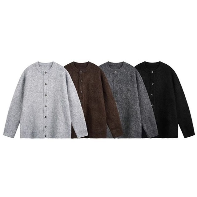 Mohair-style round neck knit cardigan　A0014