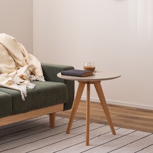ラウンド サイドテーブル 天然木 くすみカラー