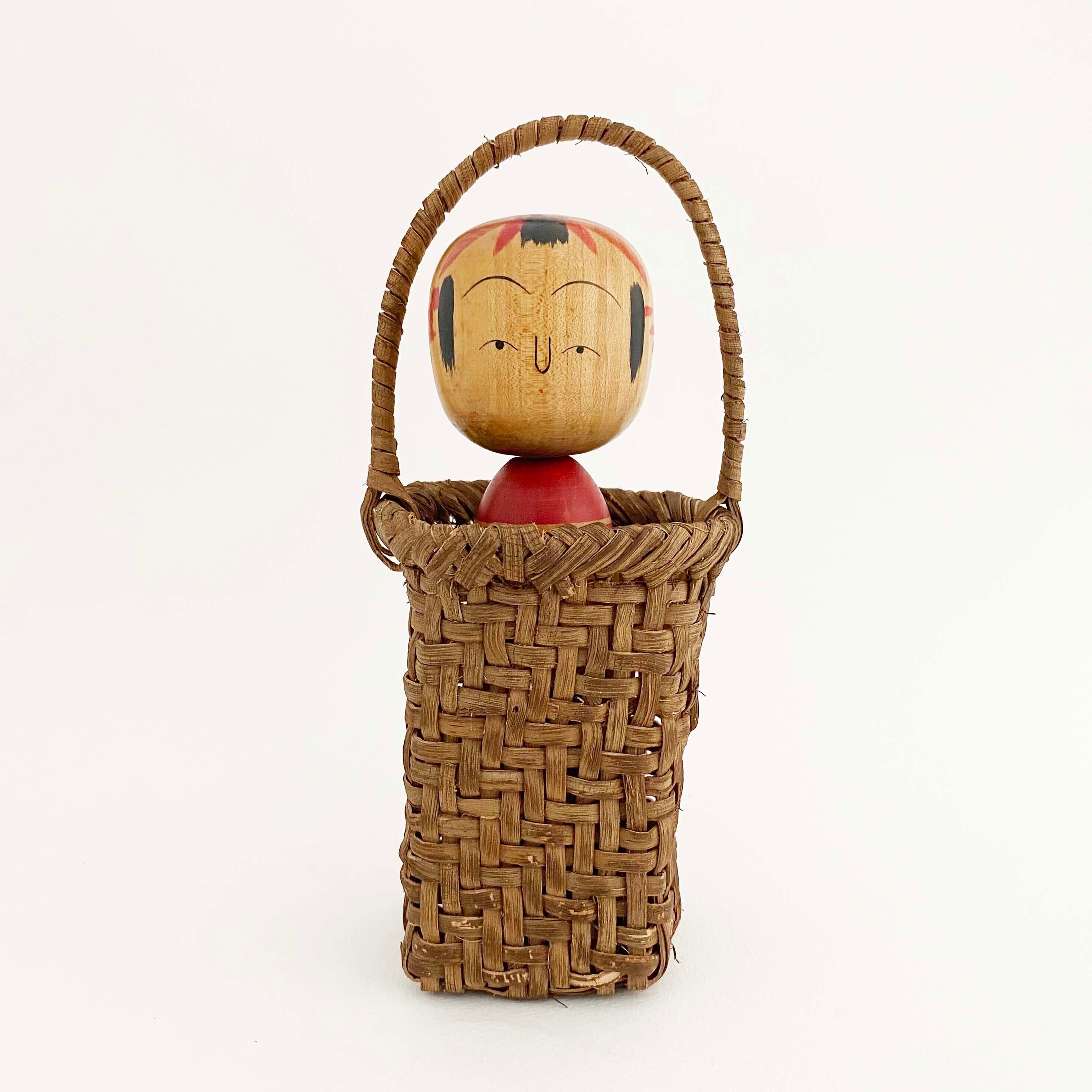 葡萄蔓かご+こけし 大(蔵王高湯系 / 木村祐助工人)