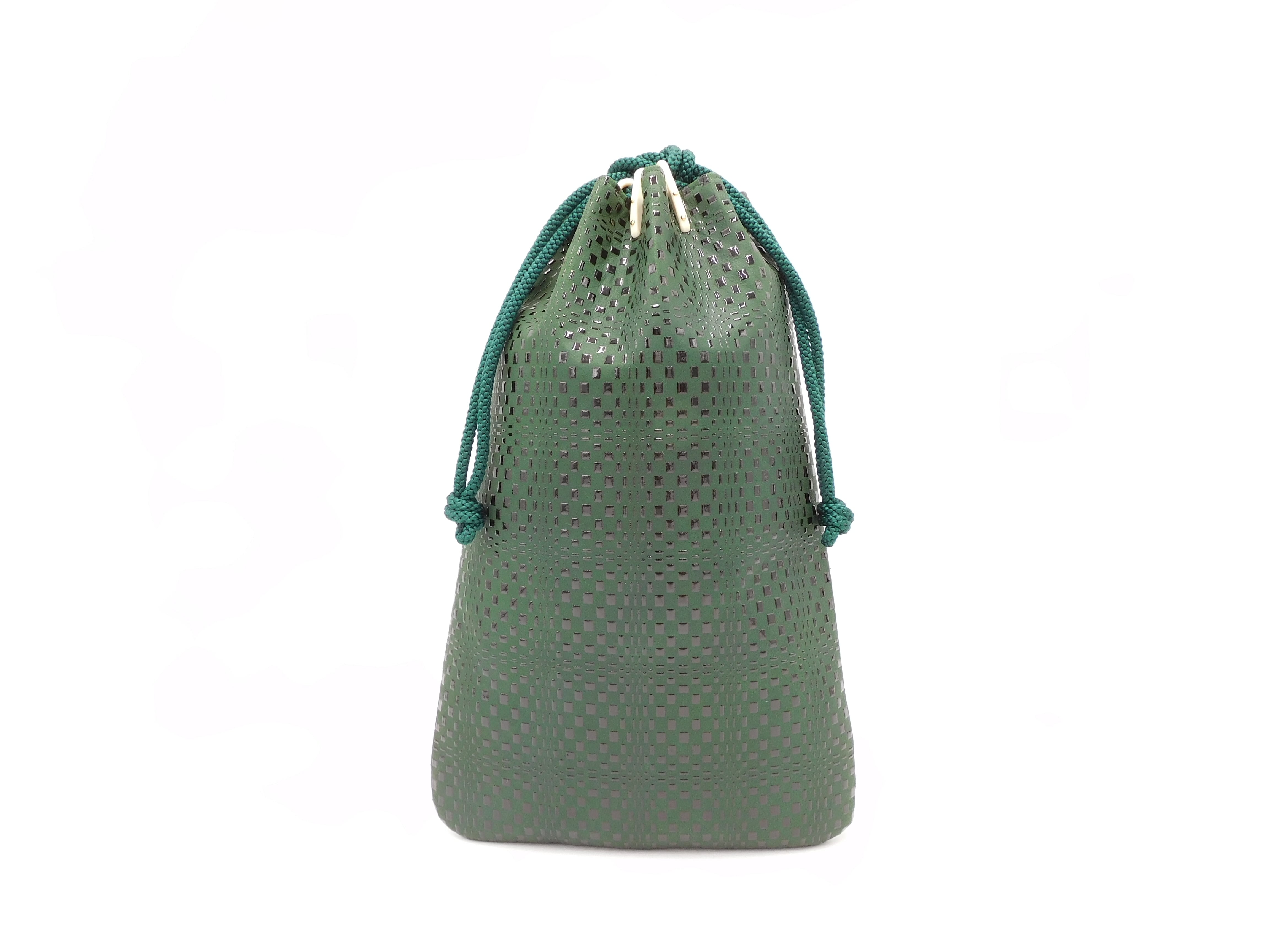 合切袋(小)緑/黒 変わり市松柄