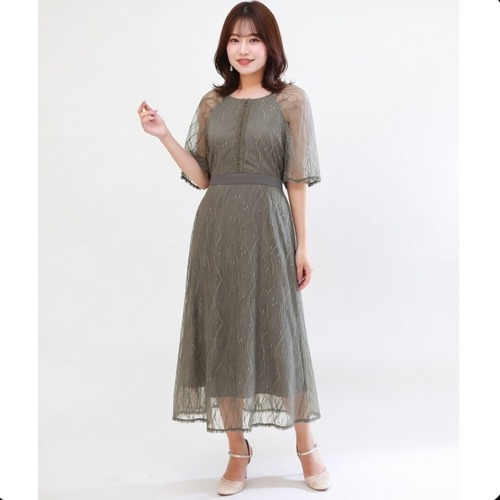 ボタニカルレースドレス【Ｓサイズ〜LLサイズ】グレージュ/   浜松ドレスショップ/by6senseinthecloset