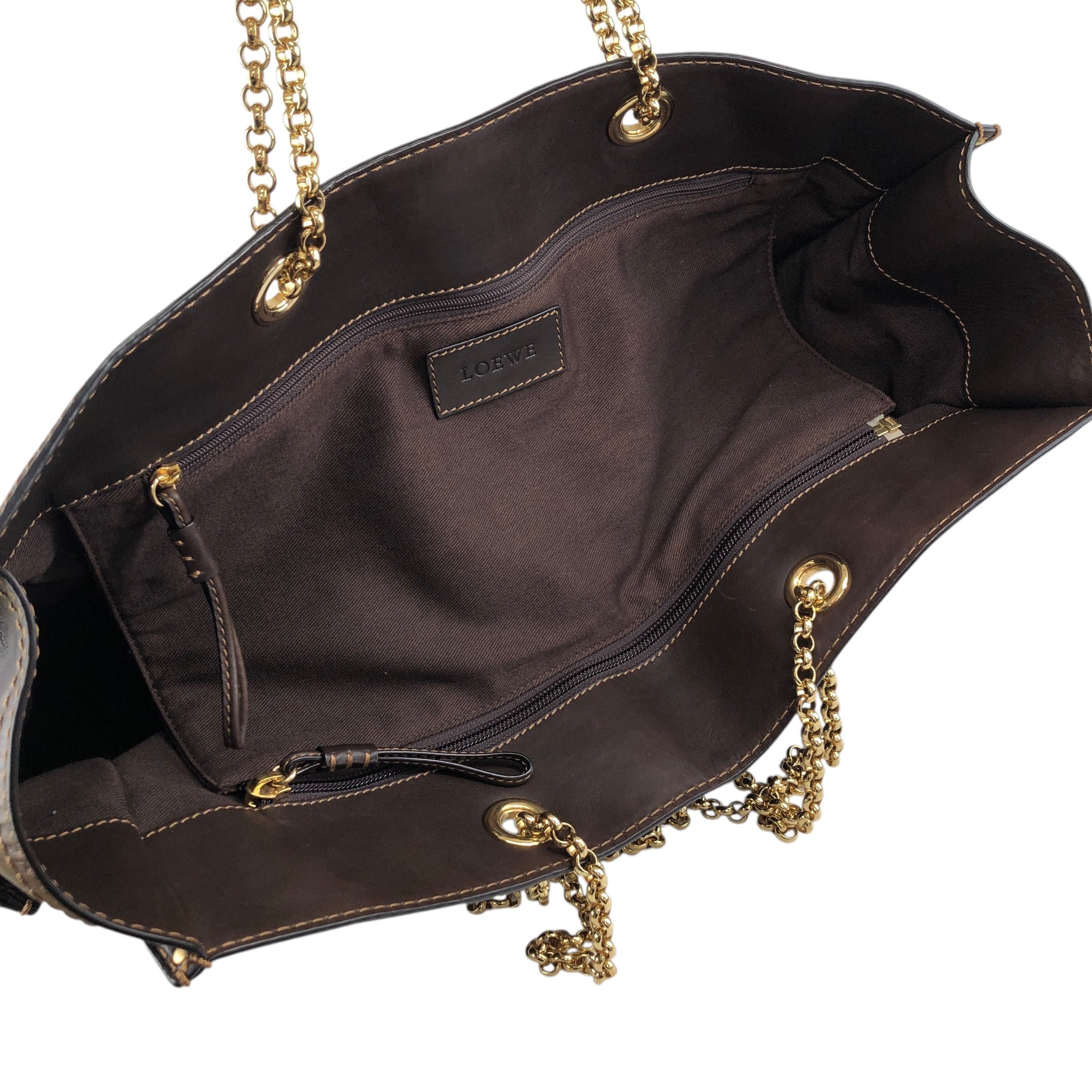 LOEWE ロエベ トートバッグ ブラウン ロゴ レザー チェーン vintage
