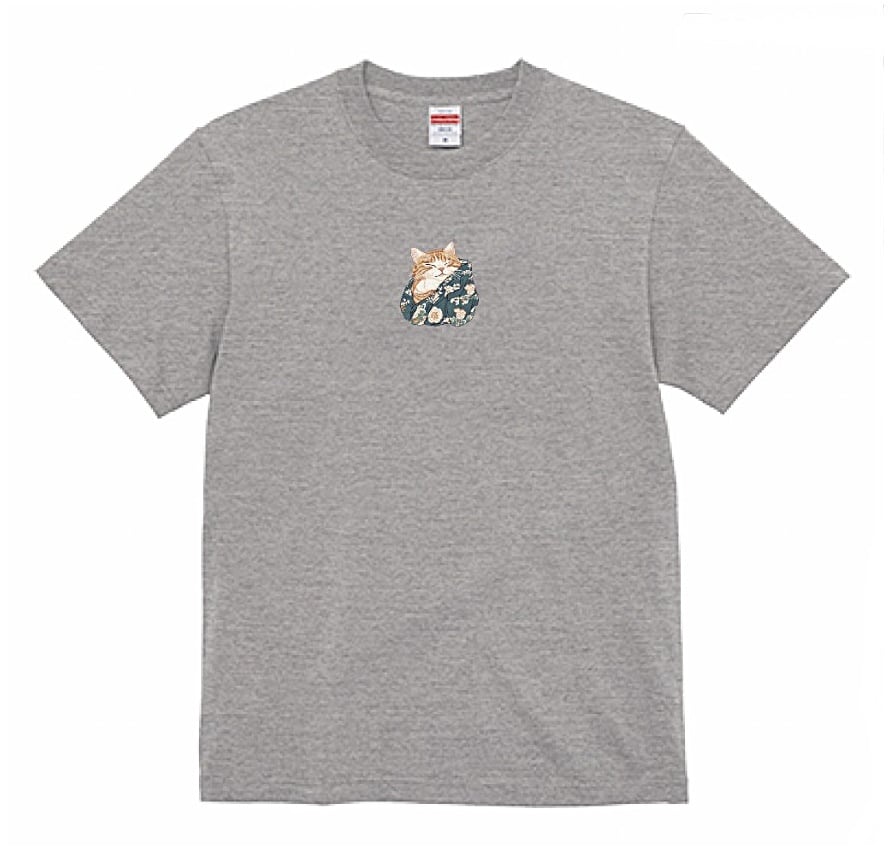 「 夢見る、和柄くるまり猫 Tシャツ」 Black Moon's Slumber T-shirt