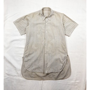 【1940s】"French Work" Cotton Short Sleeved Blue Stripe Pullover Shirt