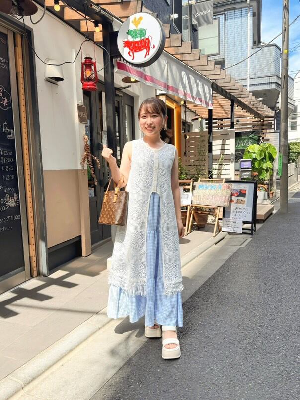 〈@nana_142cm様着用〉ロングレースジレ×チェック柄サスペンダードレスツーピースセット