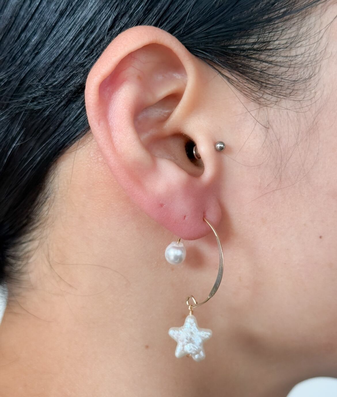 25P-7】星型淡水パールのフックピアス | objet sayoko Accessories