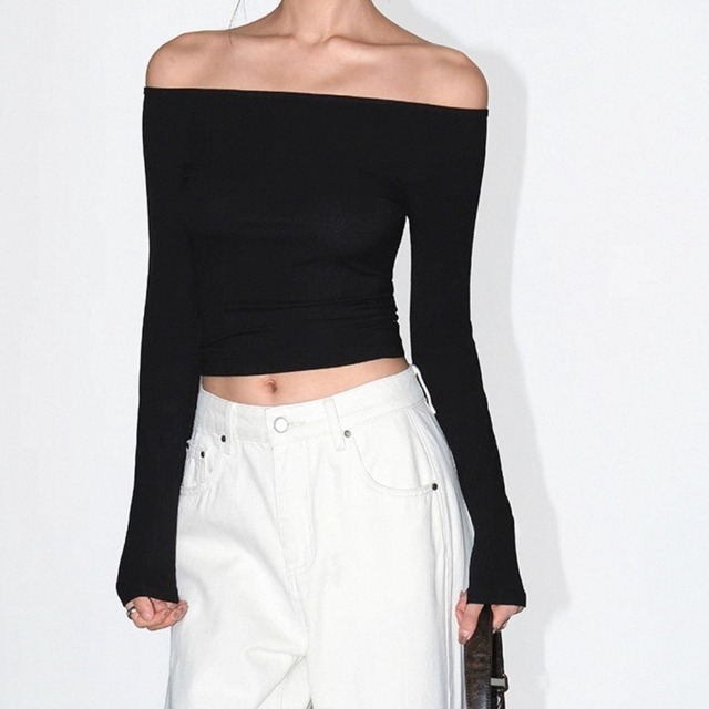 Knit Offshoulder Long sleeve shirt 125509