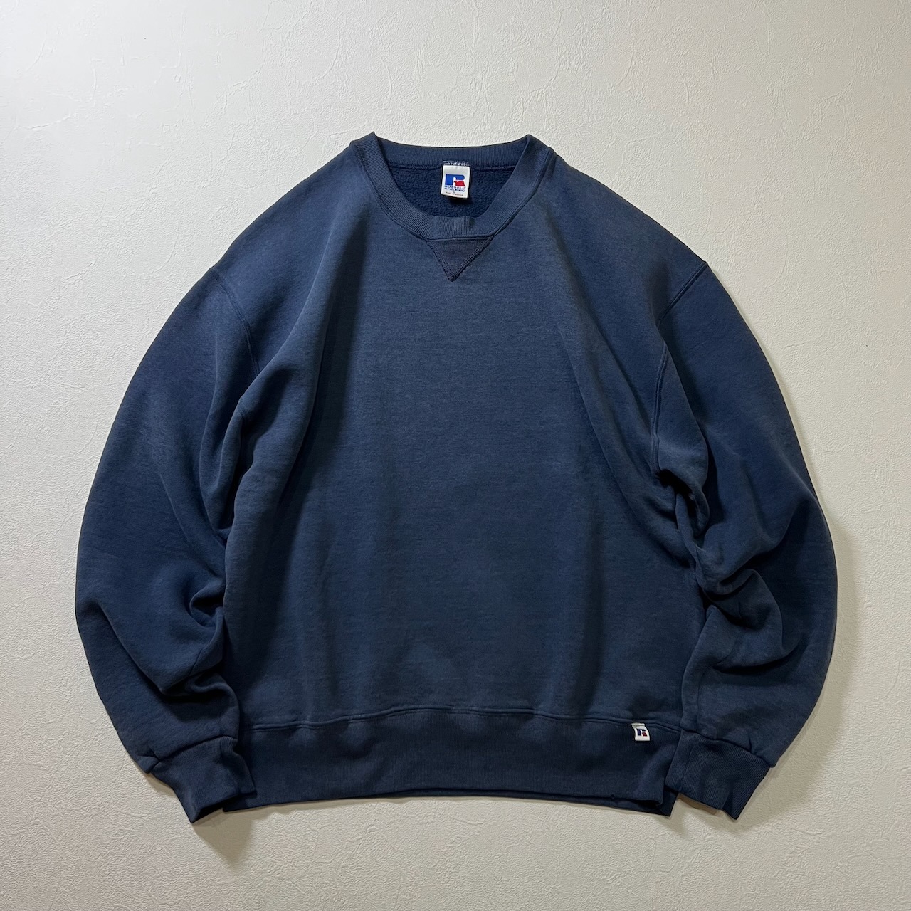 90s RUSSELL フェード 無地 スウェット トレーナー ラッセル ダークブルー L 古着