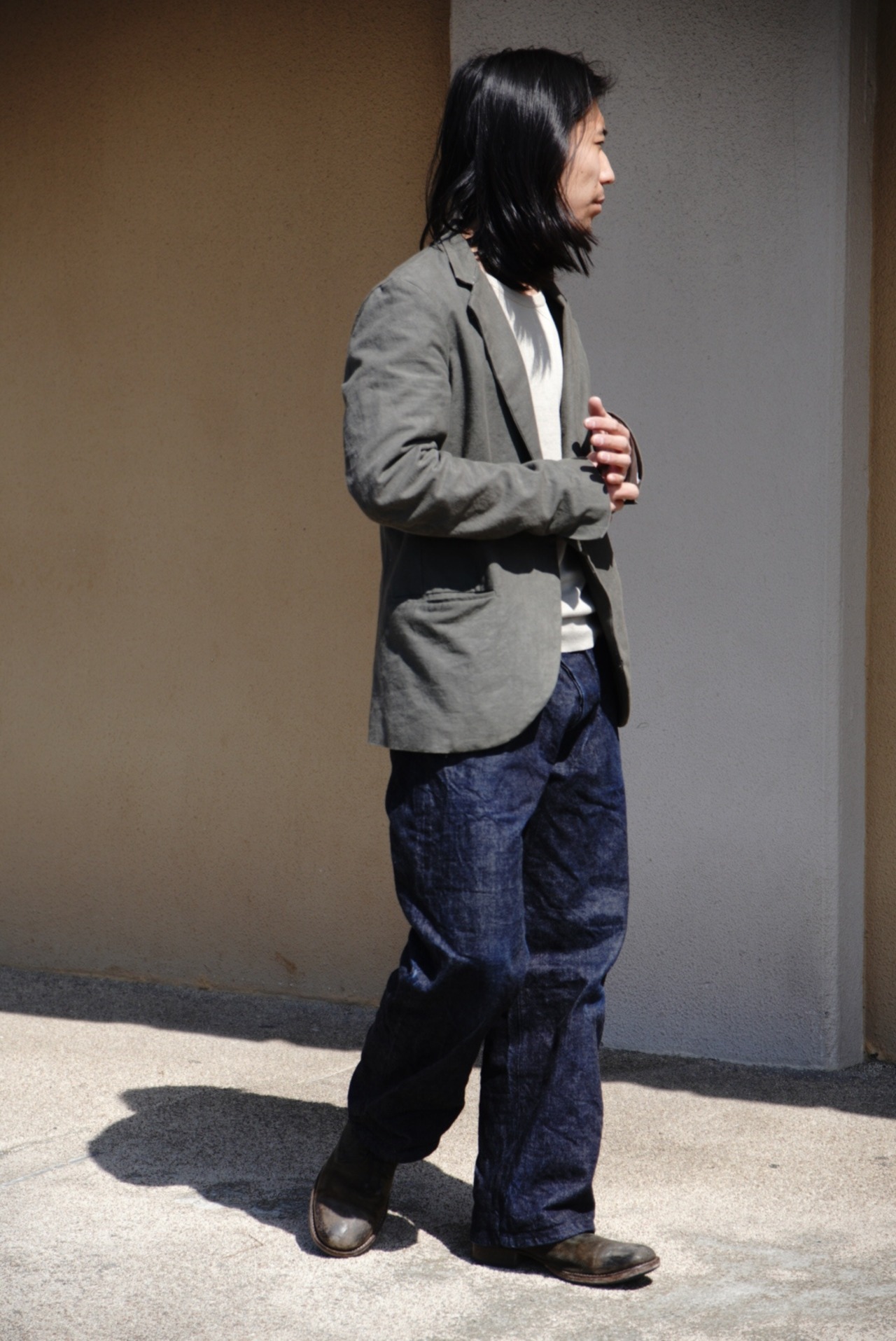 Raw denim pants