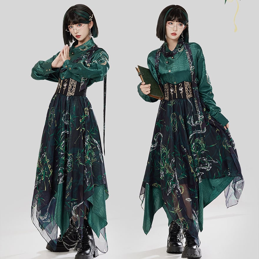 中華ゴシック アシンメトリースカート レイヤード×チャイナ風｜WithU
