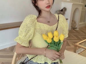 Flower Cotton Tops~yellow~