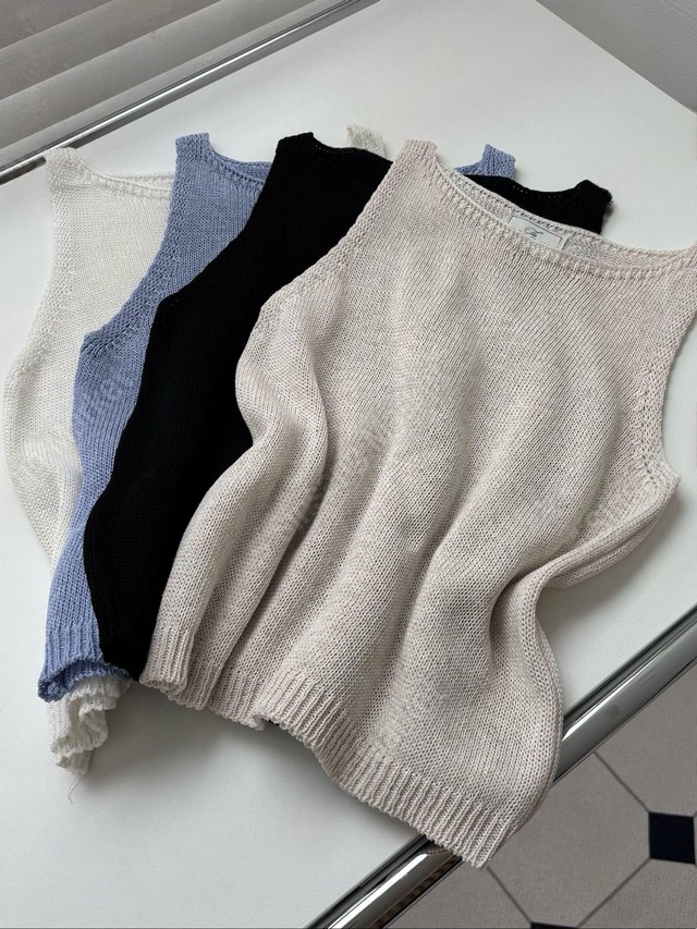 Wide Neck Sleeveless Knit Top