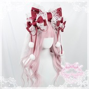 ♡【全4色】MAID 3way マシュマロリボンの夢色フリルレースリボンヘアクリップ winered ♡