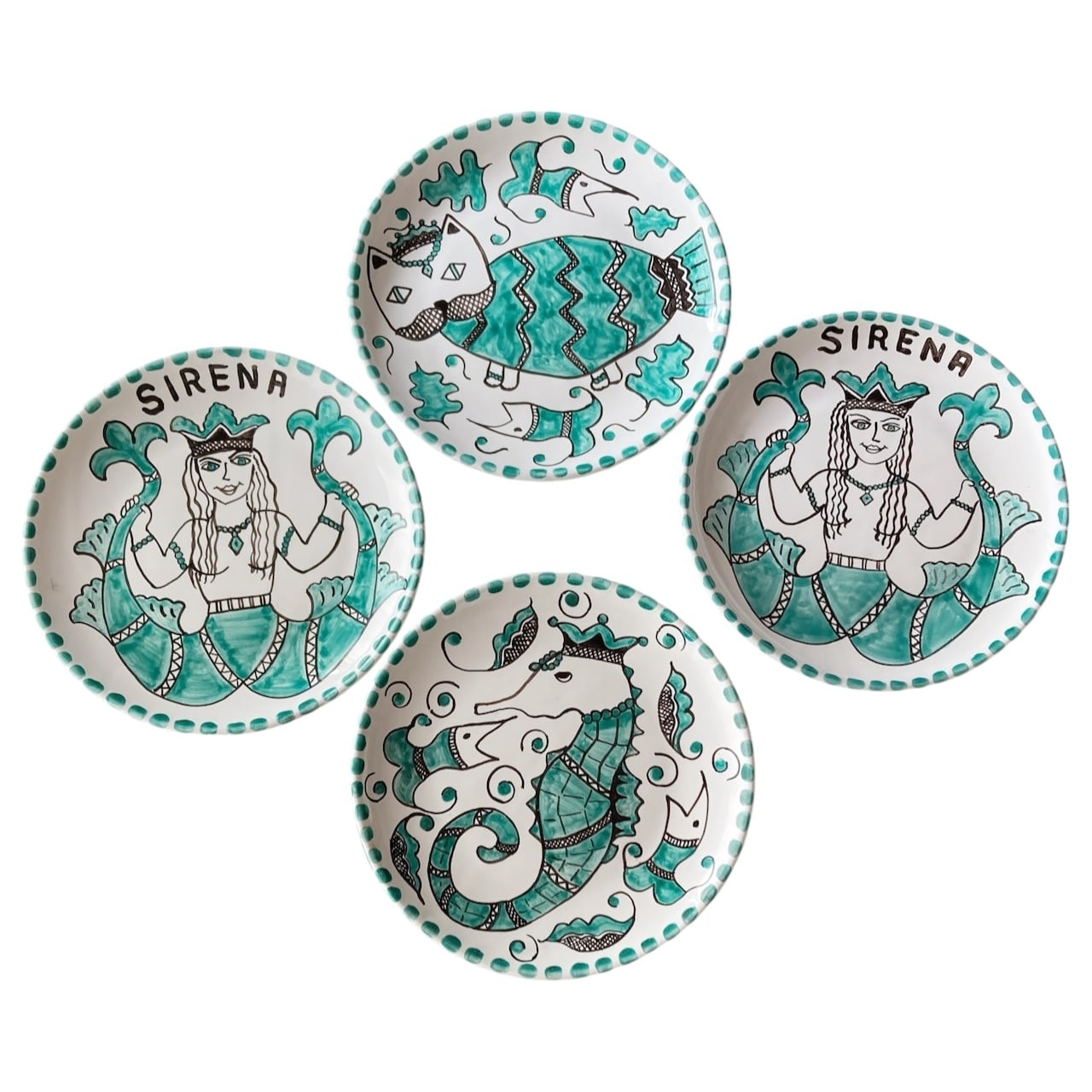 絵皿 20cm CRC016 マヨリカ焼き セイレーン 二股の人魚 ギリシャ神話