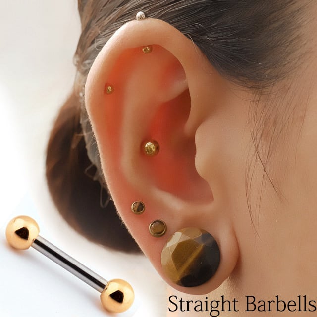 ボディピアス 14G ゴールドボール ステンレスシャフト ストレート