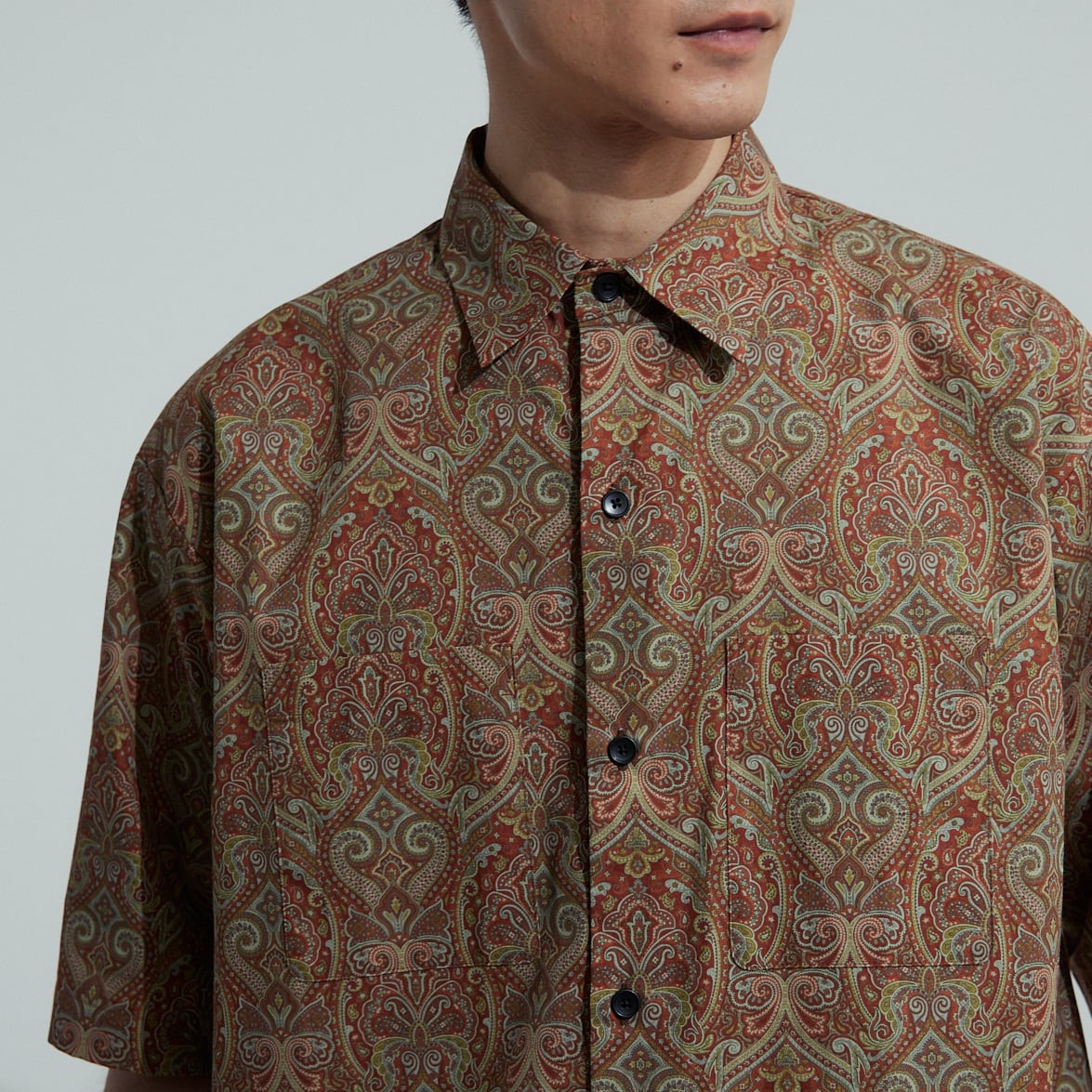 CTTN PAISLEY BOX H/S SH / コットンペイズリーBOX H/Sシャツ(ORANGE