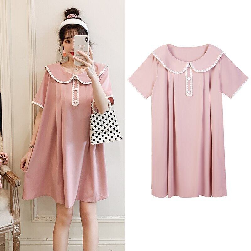 【新作】【送料無料】 マタニティ服は襟半袖ルーズスタイリッシュなドレス妊娠中の女性プラスサイズのドレス妊娠中の服を断る ショート ハーフスリーブ 大きめサイズ AL expec325105176181