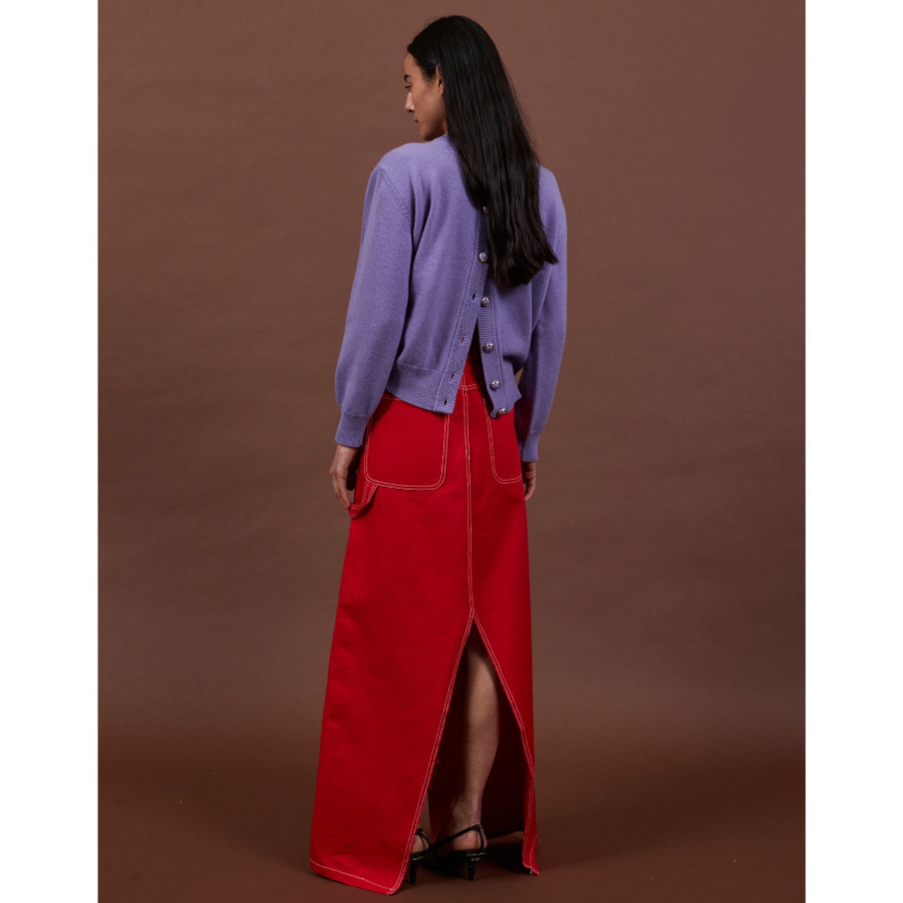 MERYLL ROGGE  DRAPED CARDIGAN W BROOCH  LILAC - 4