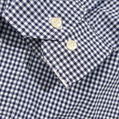 90s LACOSTE ラコステ 文字ワニ ギンガムチェック BD ボタンダウン 長袖シャツ 2/ネイビー系 メンズ ビンテージ