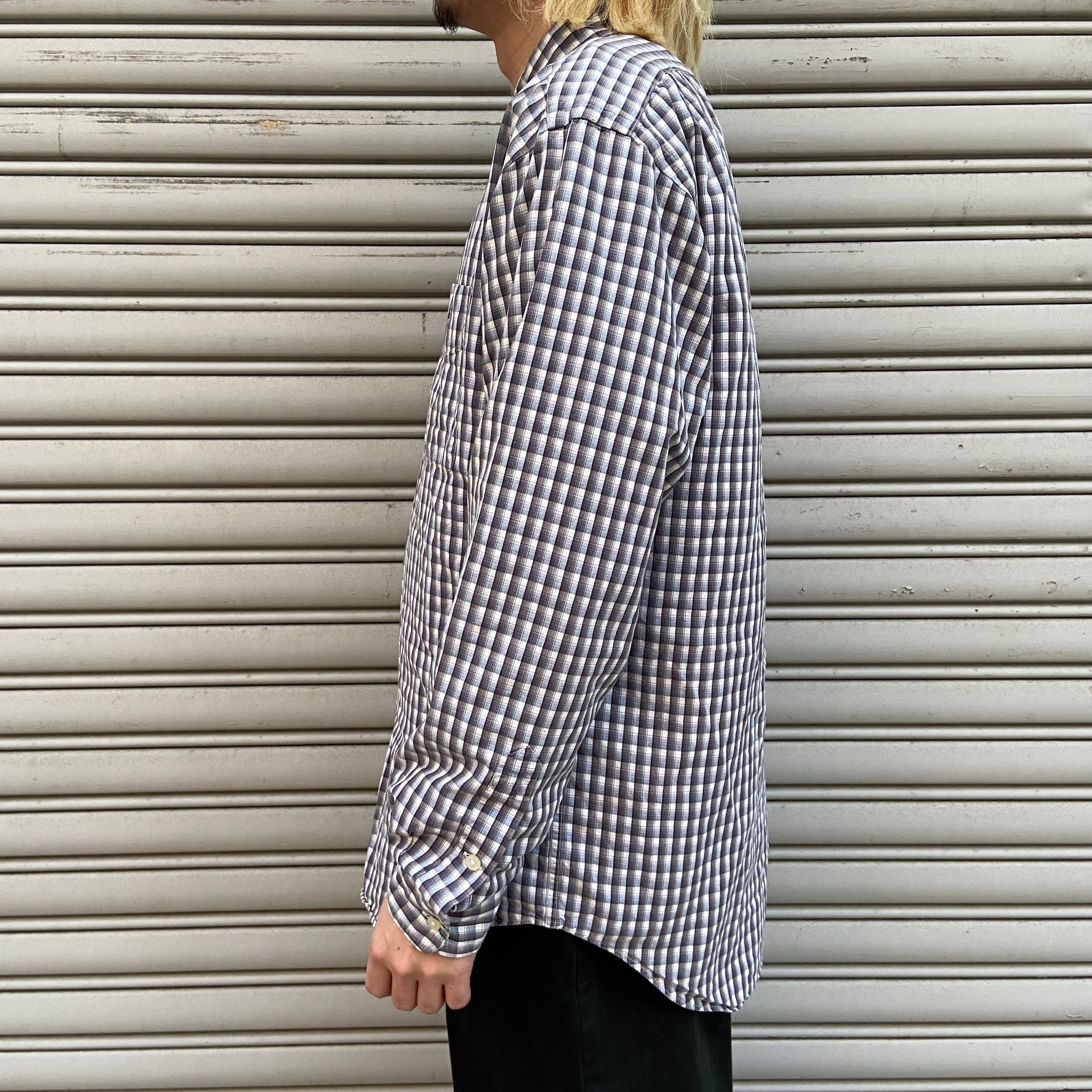90s ラルフローレン MARLOWE チェック柄シャツ ネイビー系 M ポケ付