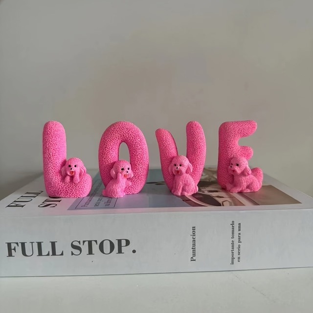 オブジェ プードル LOVE 癒し おしゃれ かわいい インテリア 置物 バレンタインデー ホワイトデー イベント 装飾 プレゼント ピンク 4-7