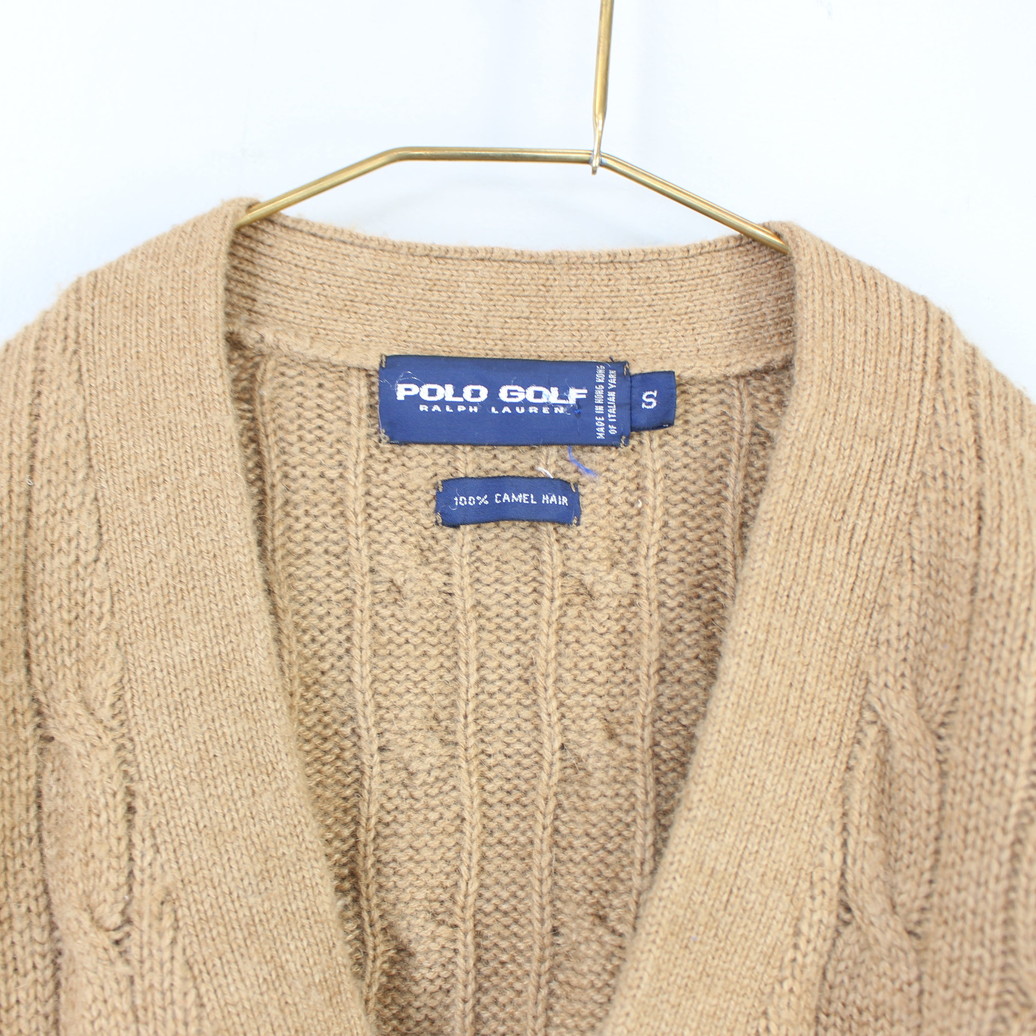 USA VINTAGE POLO GOLF CAMEL100% CABLE KNIT CARDIGAN/アメリカ古着