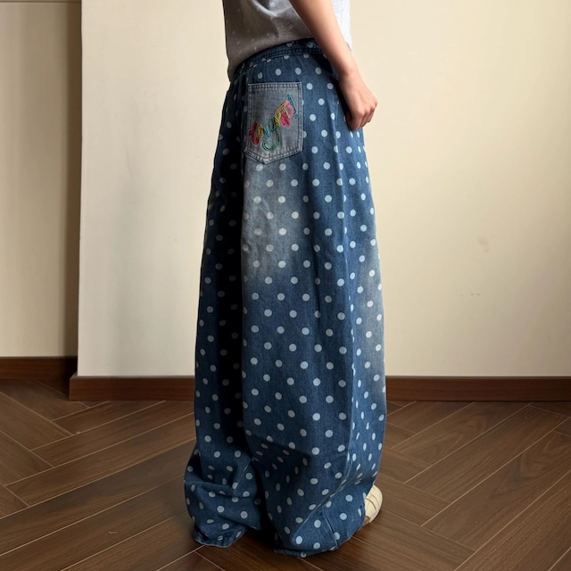 ヴィンテージライクドットパターンデニムパンツ 1col R02527