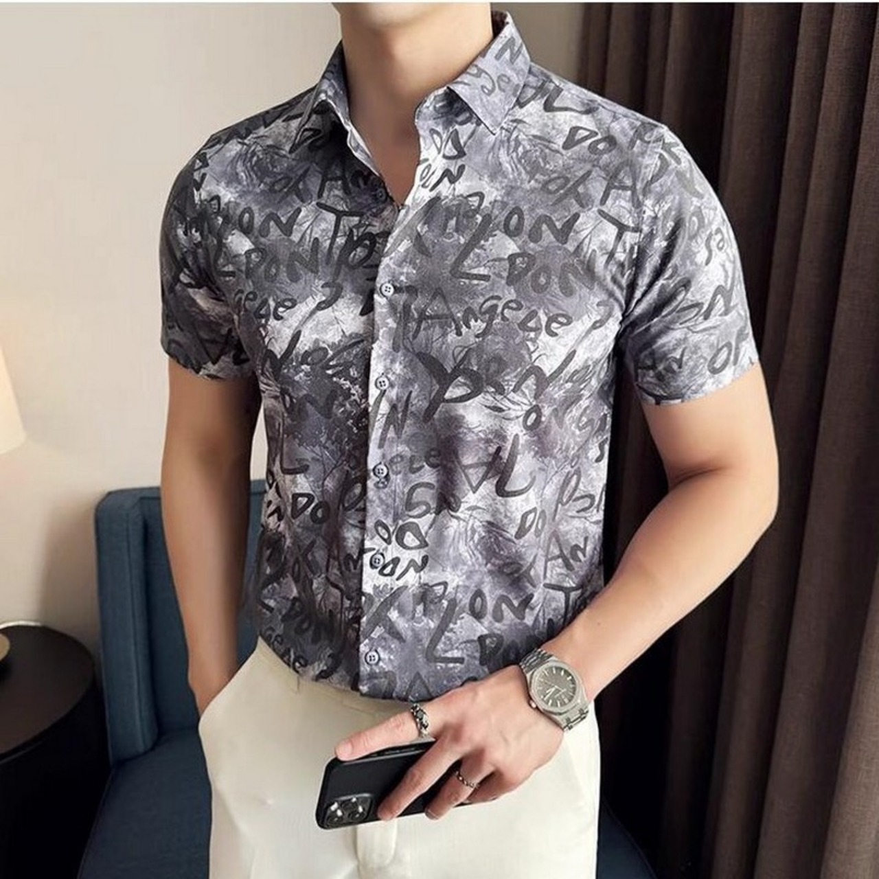 slim print shirt tops 00293