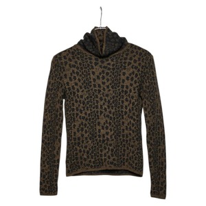 フェンディ レオパード ハイネック カットソー トップス 長袖 セーター ブラウン ブラック ウール レーヨン レディース FENDI 【中古】
