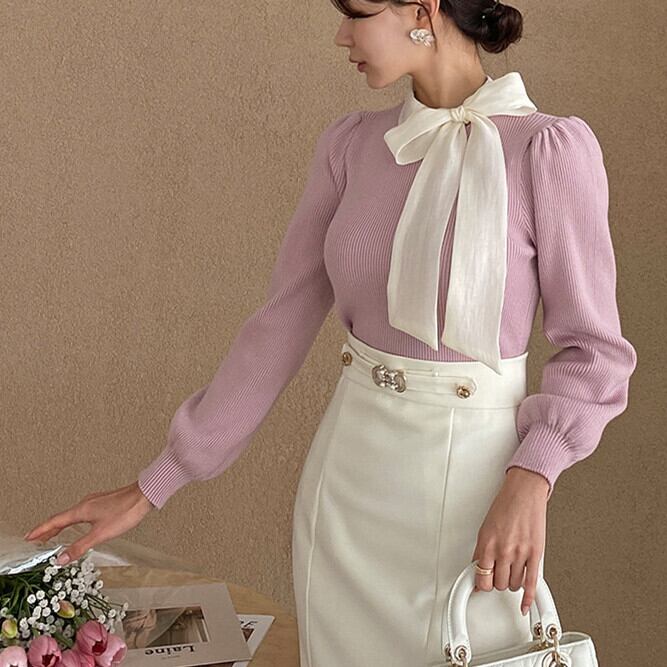 【tops】リボン付きニットトップス M26629