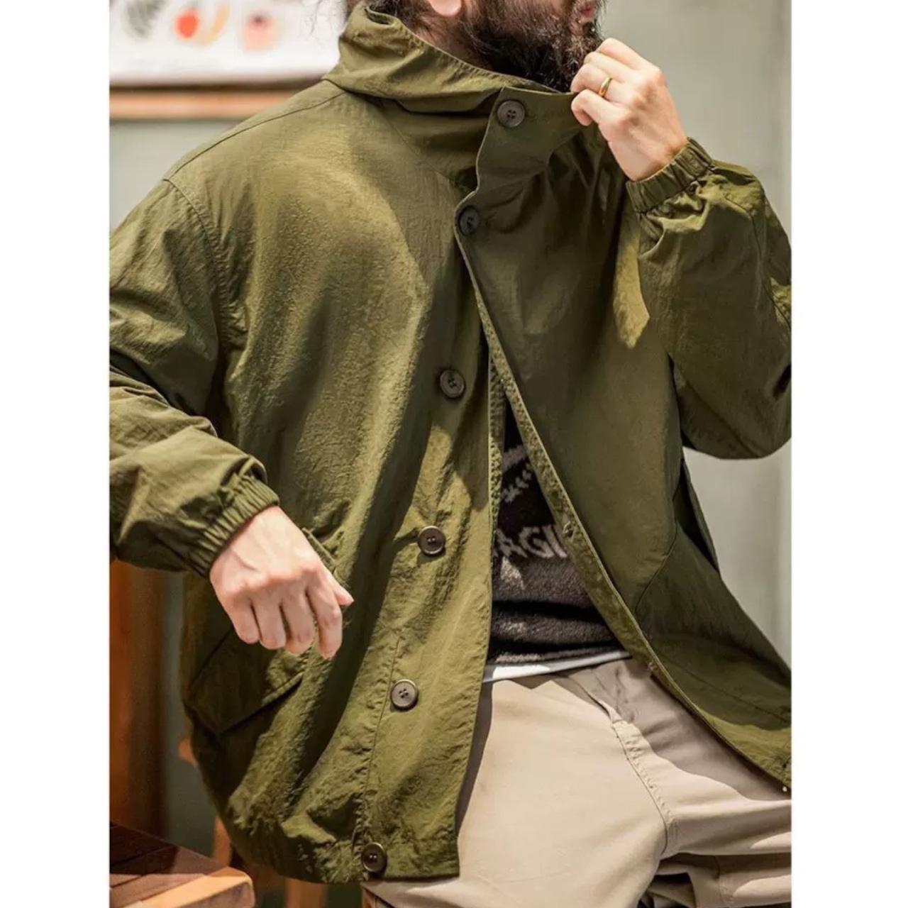 Hooded Jacket Button Closure ◇H0066