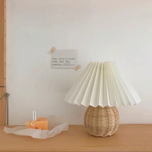 【特価・送料無料】rattan pleats shade lamp / ラタン プリーツ ライト シェード ランプ 照明 スタンド 韓国