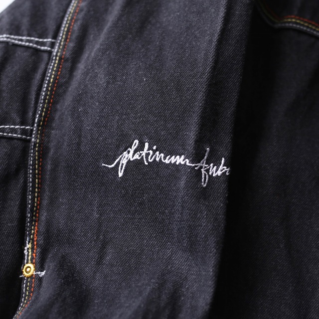 back patchwork and colorful stitch design big black denim jacket