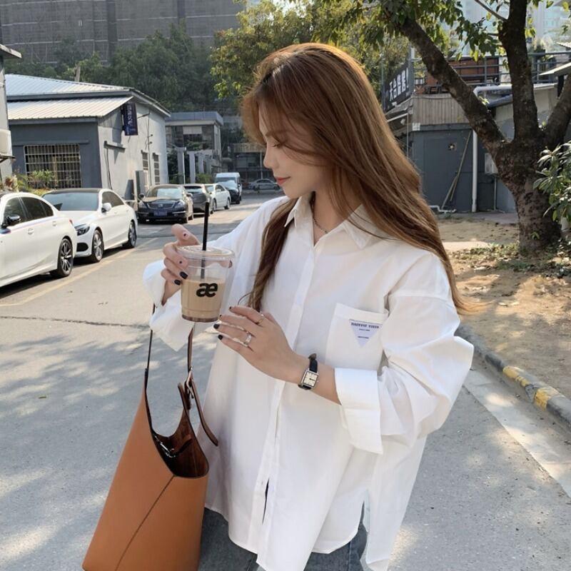 スプリングスタイルシャツ ホワイトレディース ロング 春物 試着室31355094235