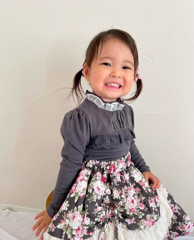 ラスト1 navy7【即納】<PUDDING>  Flower skirt