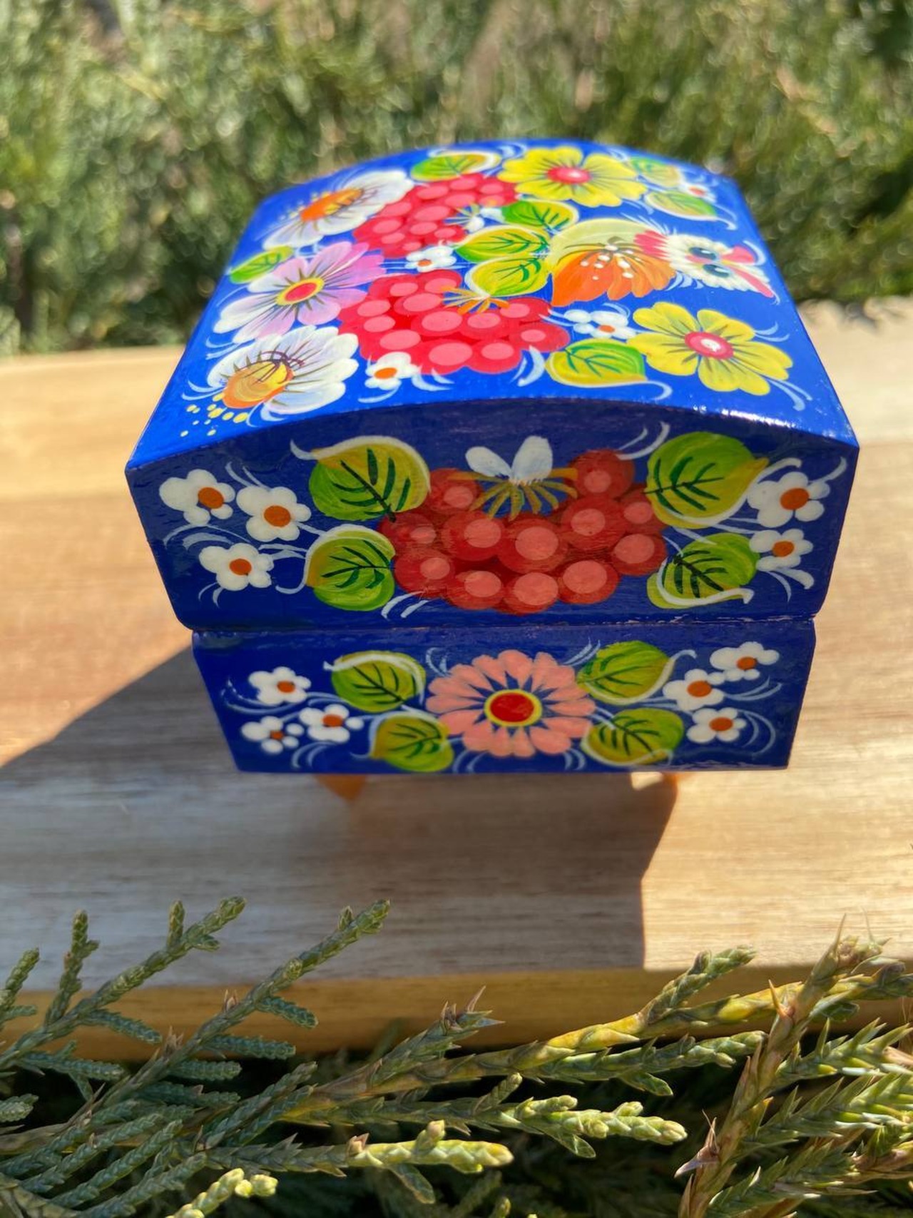 ペトリキフカ塗り　木製ジュエリーボックス（ホメンコ作）　小物入れ - 6