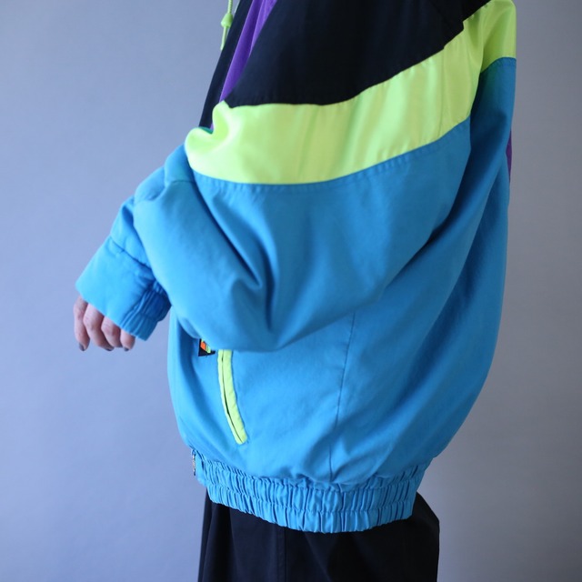 cyber neon color over silhouette zip-up blouson