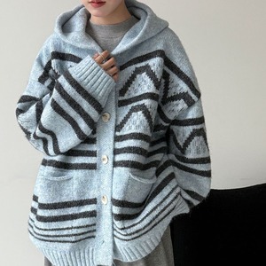 border hooded knit cardigan J00043