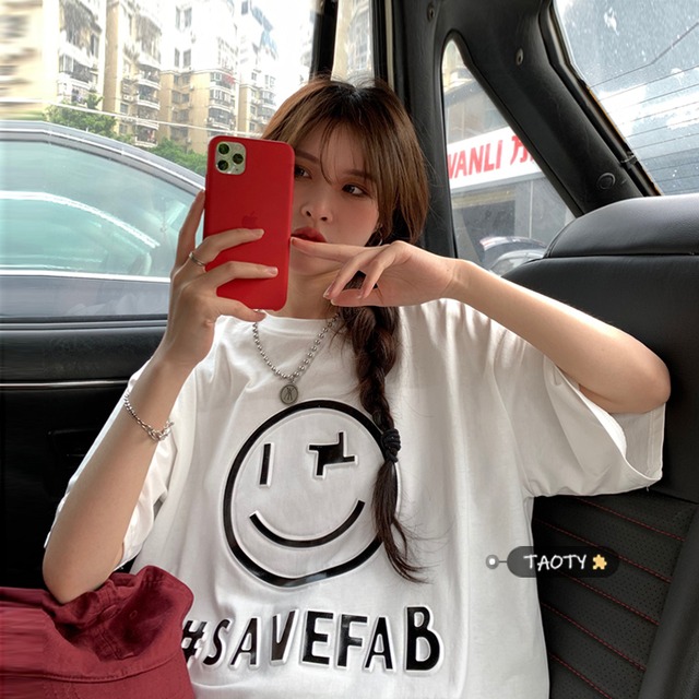サマールーズホワイトTシャツ レッドトップス 夏物 タオタオイ54840866510