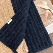 ケーブル編み バイカラーニットマフラー H0033