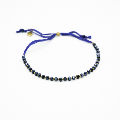 Smile Crystal Beads Bracelet｜Blue x Gold