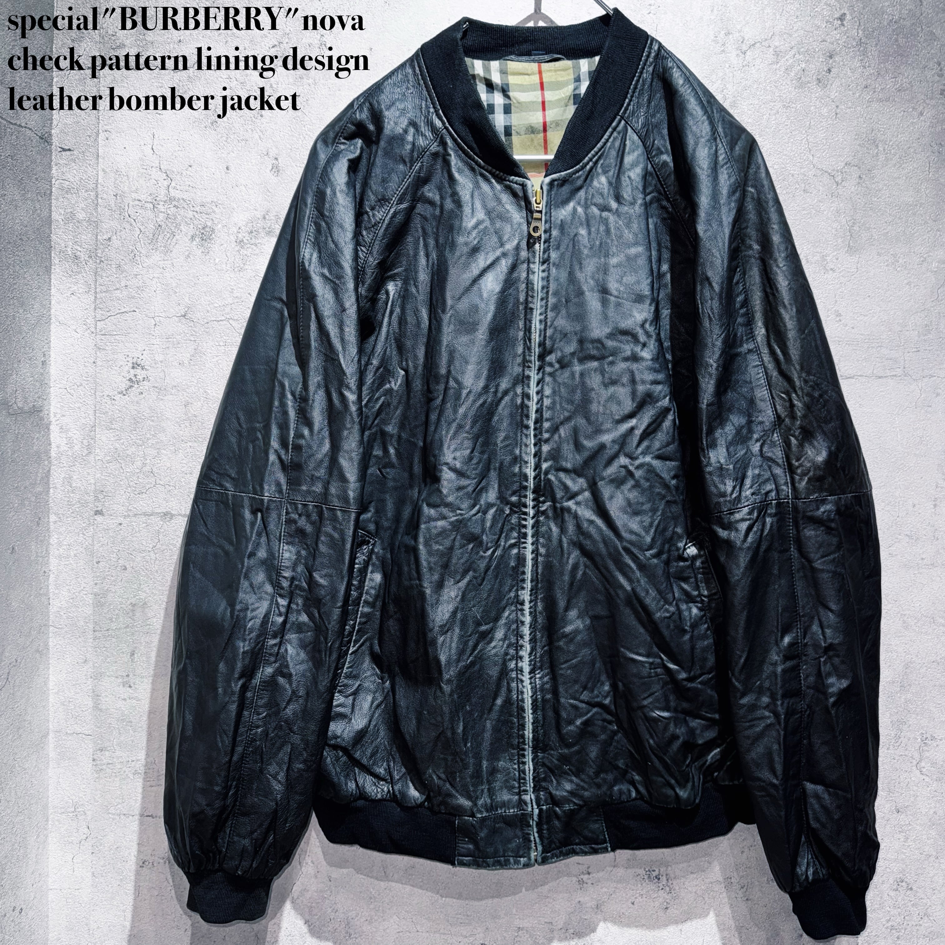 special"BURBERRY"nova check pattern lining design leather bomber jacket