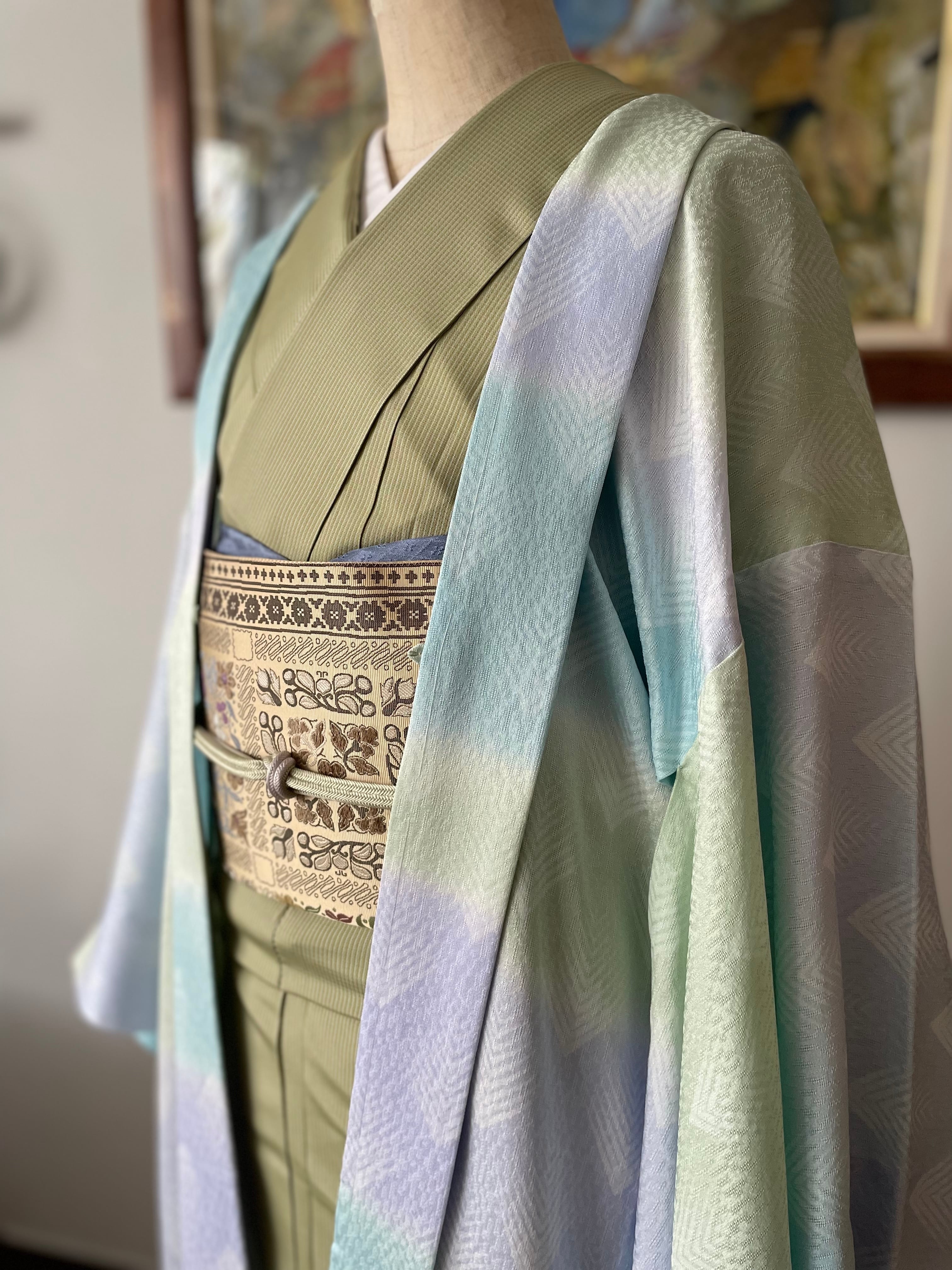 最終SALE‼️【紋紗織】新品❗️正絹　逸品 シルクオーガンジー レース 刺繍 正絹 反物 着尺 羽織 コート：つゆ