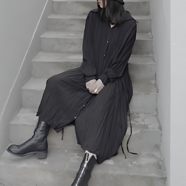Loose wrinkled long dress C0409