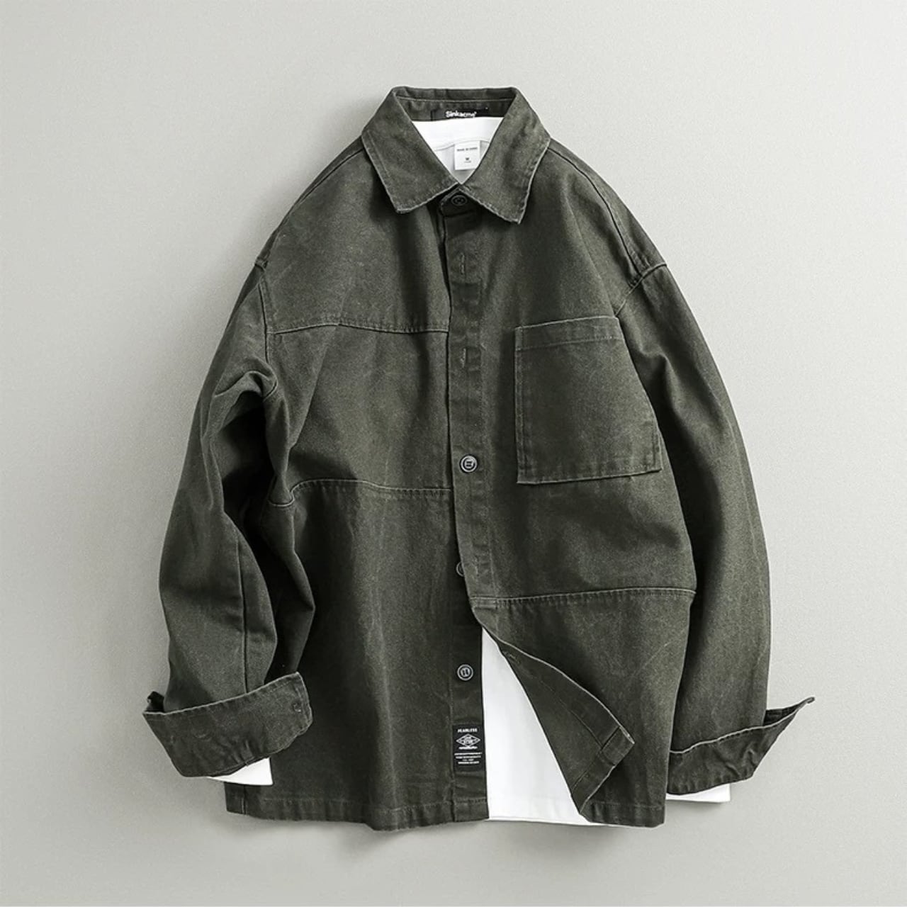 Oversized box silhouette work jacket with patch pockets 00167