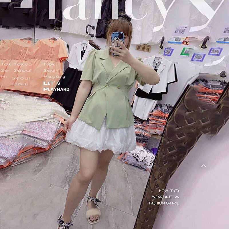 サマーカラーウェストボタンメッシュジャケット カーディガンショート 半袖 ハーフスリーブ 大きめサイズ 夏物 ミックスインファッション52188459124