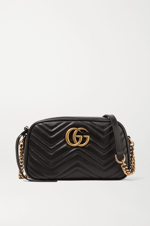 GUCCI　GG Marmont　Small　キルティングレザー　ショルダーバッグ　ブラック